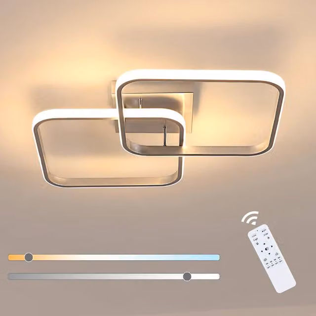 Pheashine Silver Square LED Ceiling Light, 50W Dimmable with Remote Control, 3000-6500K, Diameter: 64 cm