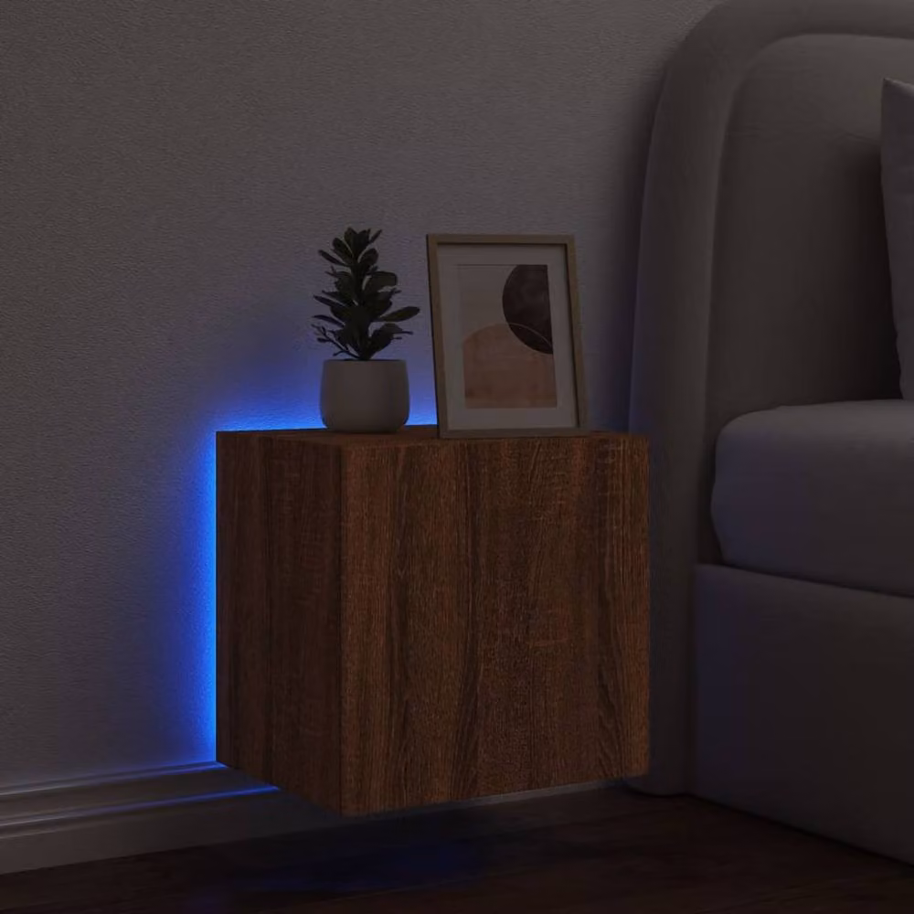 Berkfield Home Modern Wall Mounted TV Cabinet with Integrated LED Lights in Brown Oak, W/D/H: 40.5 x 35 x 40.5 cm – 4