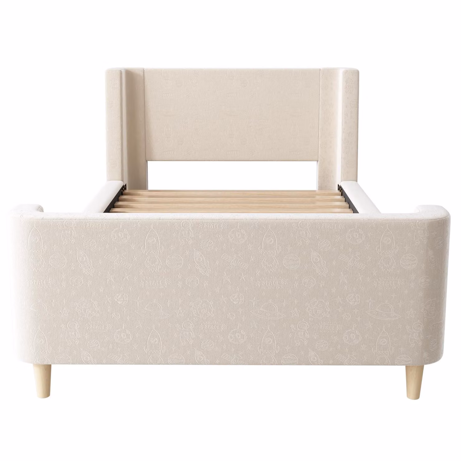 Aosom UK Beige Upholstered Sleigh Bed Frame for Kids and Teens, W/D/H: 99 x 206 x 76 cm – 2