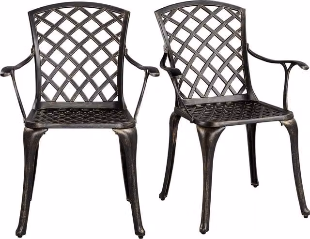 Yaheetech Set of 2 Antique Bronze Metal Outdoor Patio Dining Chairs with Armrests