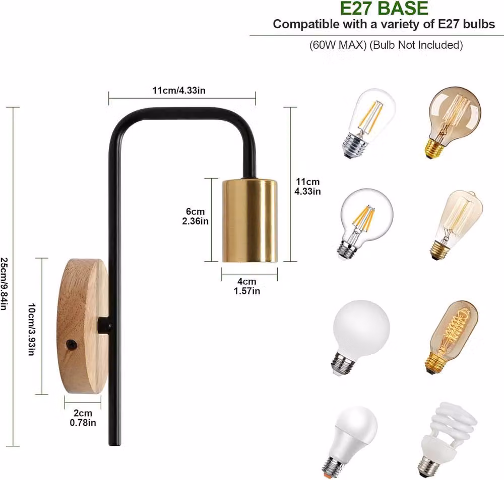COMELY 2 Pack Industrial Vintage Wall Lights in Gold/Brass with E27 Socket – 4