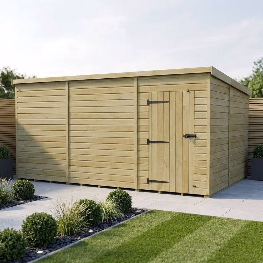 Buttercup Farm Brown Timber Pent Garden Shed with Single Door, W: 305 cm, D: 305 cm, H: 210 cm – 2