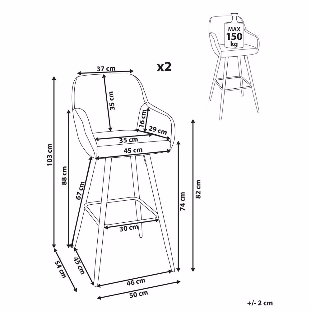 Wyld and Coco Set of 2 Dark Green Boucle Bar Stools with Armrests and Backrest – 3