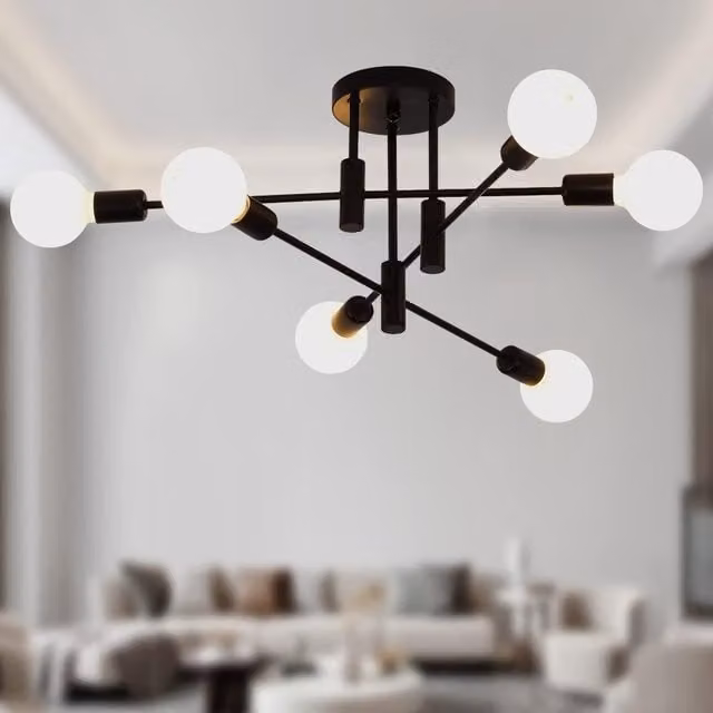 Garwarm Vintage 6-Light Metal Sputnik Ceiling Chandelier in Black