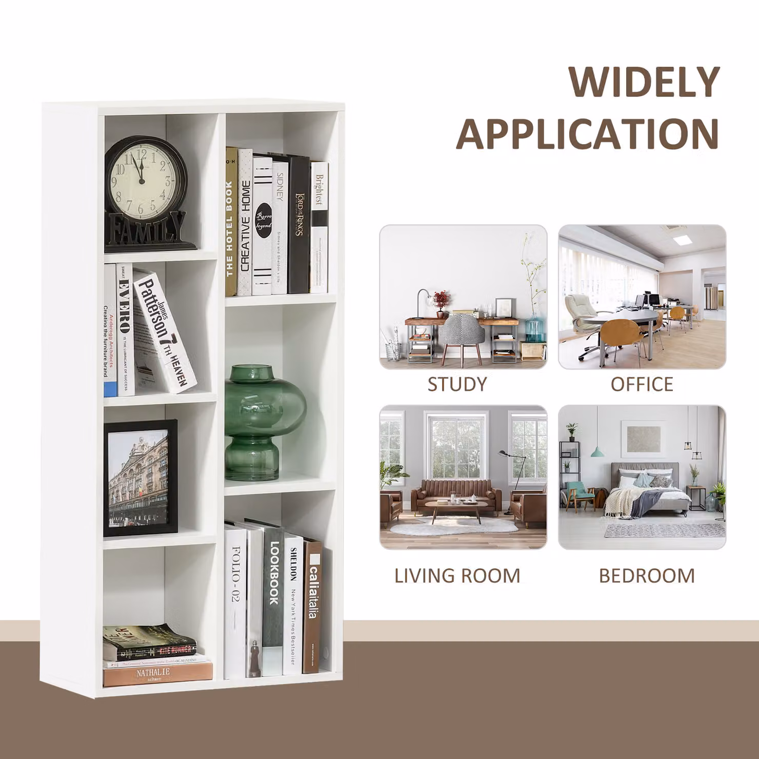 HOMCOM Seven-Cube Freestanding Bookcase in White Matt Wood Effect – 2