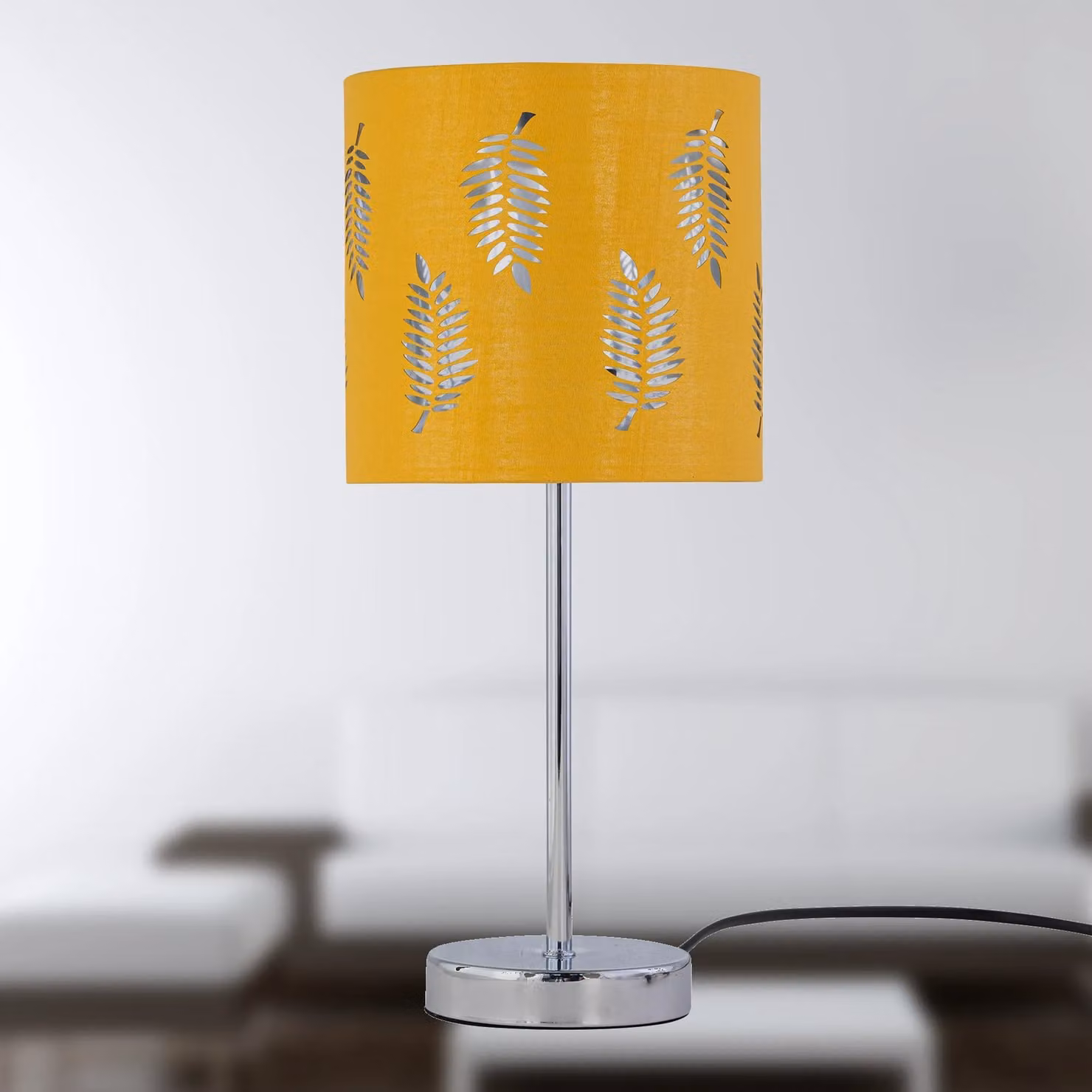 First Choice Lighting Set of 2 Chrome Touch Table Lamps with Yellow Fabric Shades – 2