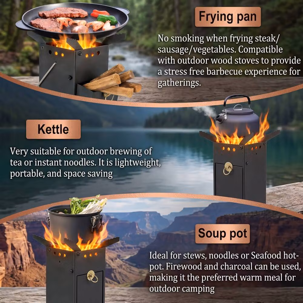Crystals Heavy Duty Rocket Wood Burning Stove Portable Camping Cooker in Black – 3