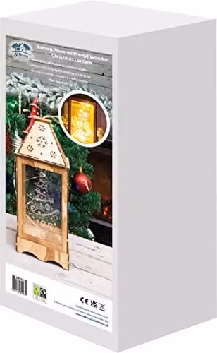 Netagon Rustic Brown Wooden Christmas Lantern with LED String Lights – 6