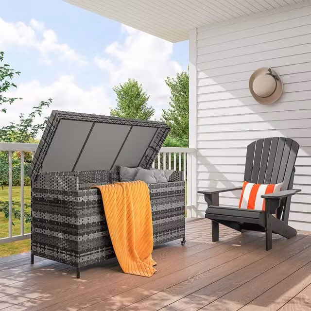 Outsunny Garden Storage Box with Gas Lift Lid and Wheels in Dark Grey