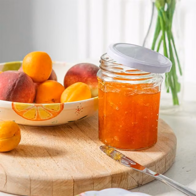 Argon Tableware Set of 6 Transparent Glass Jam Jars with White Metal Screw Lids, 380 ml each