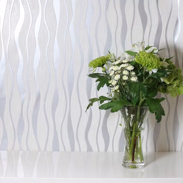 Arthouse Metallic Wave Abstract Geometric Modern Wallpaper in White and Silver