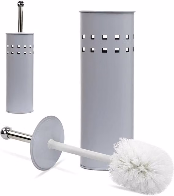 SPETLEK Grey Stainless Steel Toilet Brush and Holder Set with Cover
