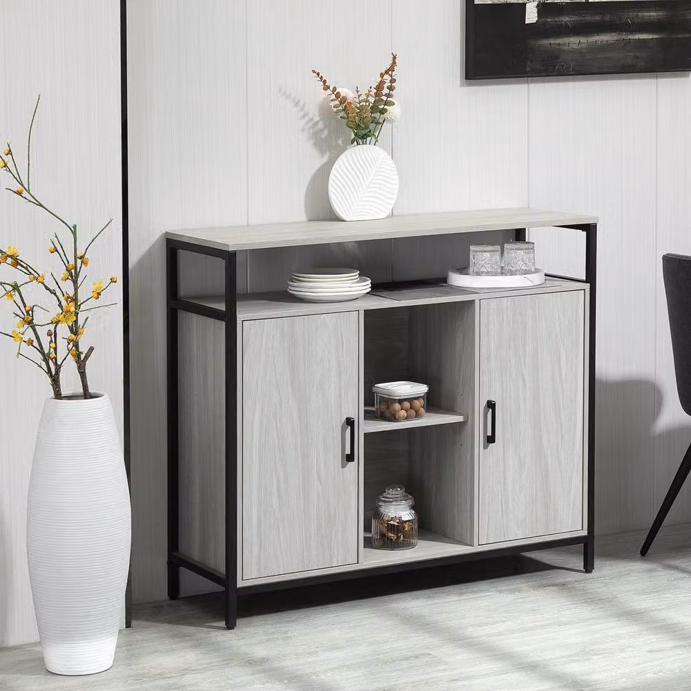 STILVORA Industrial Sideboard with 2 Doors and Adjustable Shelves in Grey – 2