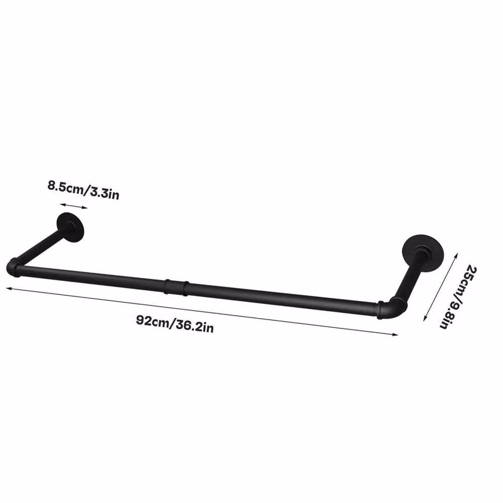 FLAVORA 2-Piece Matt Black Industrial Metal Pipe Clothes Rail Rack, Height: 92 cm – 4