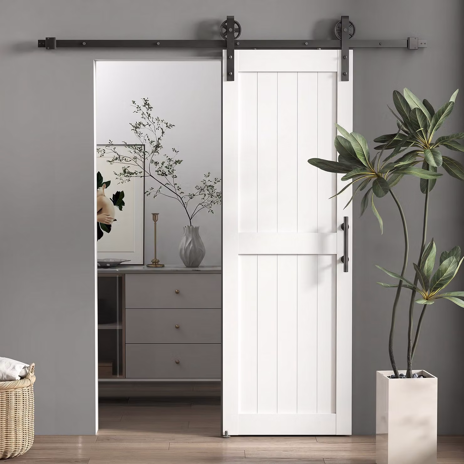 HOMCOM White Sliding Barn Door Kit with Industrial Hardware and Upgraded Rollers, 152.4 cm – 2