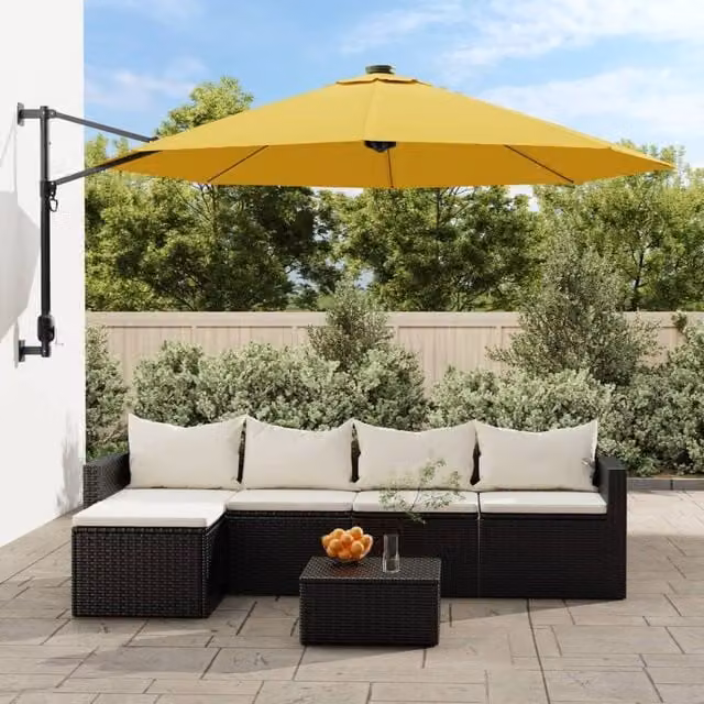 Berkfield Home Wall-mounted Parasol in Yellow with Aluminium Frame and Polyester Canopy, 290 cm – 1