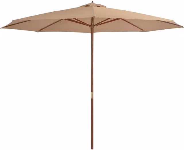 Berkfield Home Outdoor Parasol with Wooden Pole, Beige, Diameter: 350 cm, Height: 256 cm