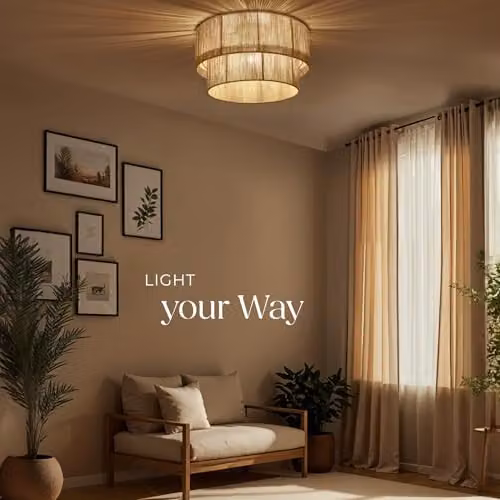 tectake Lignea Lux Boho Ceiling Light in Brown with Woven Jute Lampshade, Ø 45 x 27.5 cm – 4