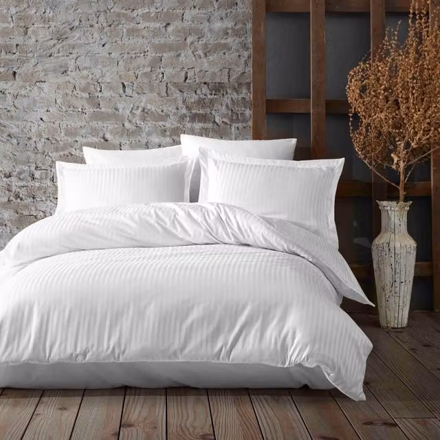 Luoca Patisca 6-Piece Striped Cotton Bedding Set in White