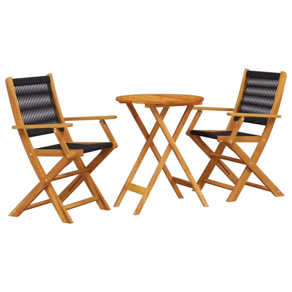Berkfield Home 3 Piece Modern Bistro Set in Black Polypropylene and Acacia Wood – 2