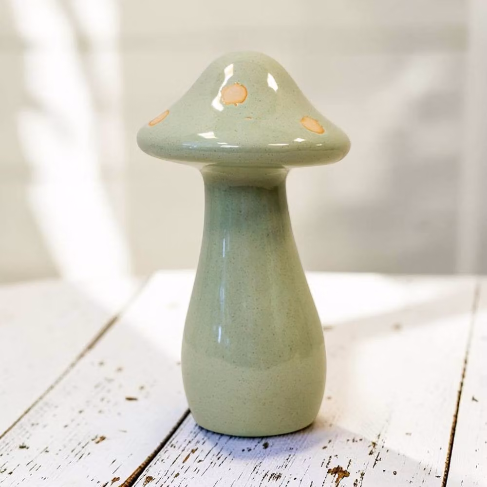 Four Candle Medium Pale Green Ceramic Mushroom Tabletop Decoration – 2