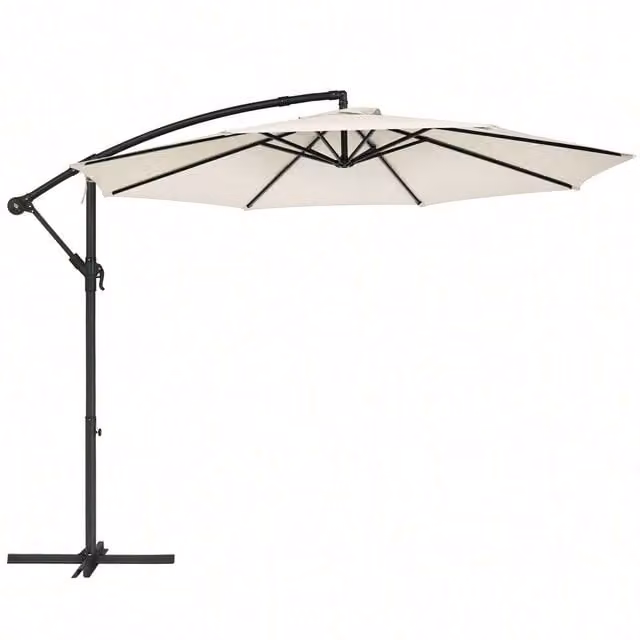 SONGMICS 3m Cantilever Garden Parasol with Base, White, UPF 50 Polyester and Steel