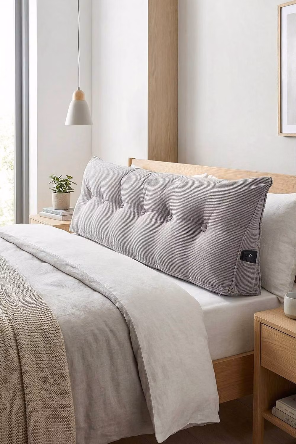 Living and Home Large Wedge Headboard Pillow with Removable Corduroy Cover in Grey – 2