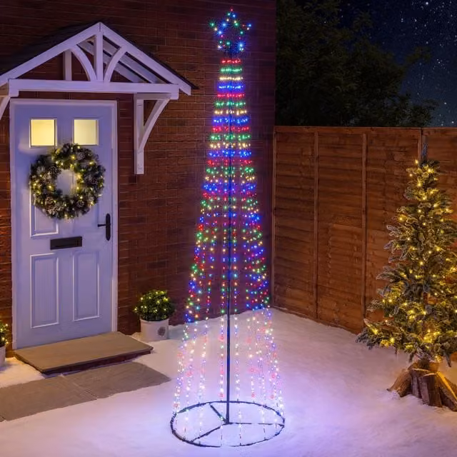 Christow Maypole Flashing LED Outdoor Christmas Tree Decoration in White, Multicolour or Black