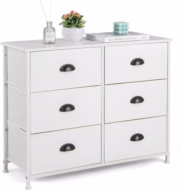 Costway 6 Drawer Fabric and Metal Storage Chest of Drawers in White – 1