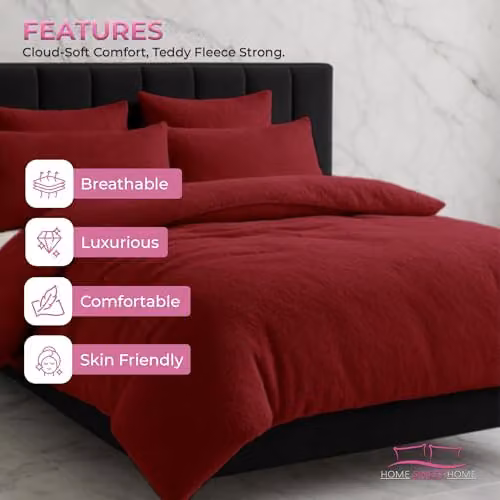Home Sweet Home UK Red Teddy Bear Fleece Duvet Cover and Pillowcase Set – 3
