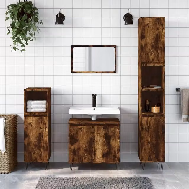 Berkfield Home 3 Piece Modern Bathroom Cabinet Set in Smoked Oak Brown
