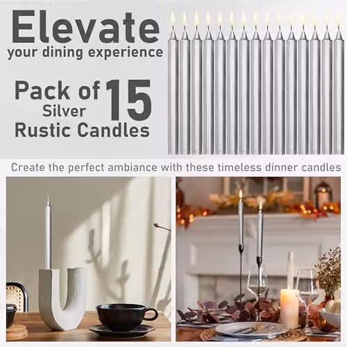 Deco Express Set of 15 Unscented Dripless Tapered Candles in Silver – 4
