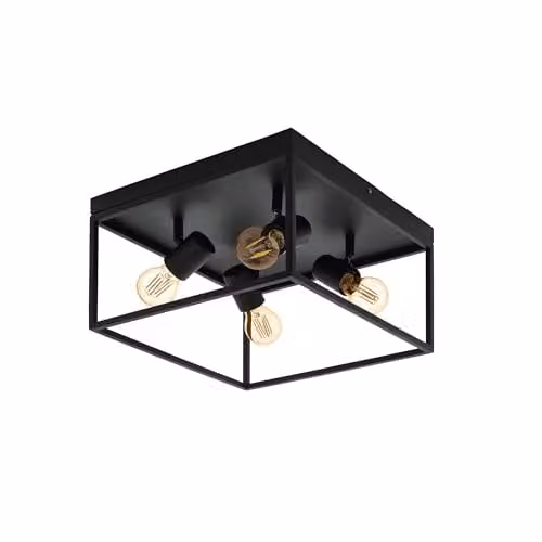 Eglo Silentina 4-Light Industrial Flush Ceiling Light in Black Metal and Transparent Glass – 1