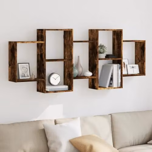 vidaXL Wall Shelf in Smoked Oak, W: 159 cm, H: 65 cm, D: 18 cm – 2