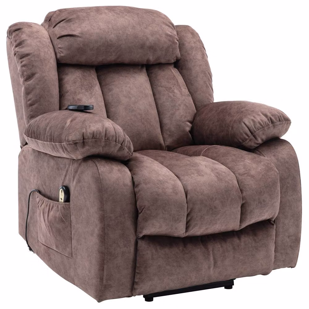 Matteo Power Lift Massage Recliner Armchair in Brown Velvet Fabric – 6
