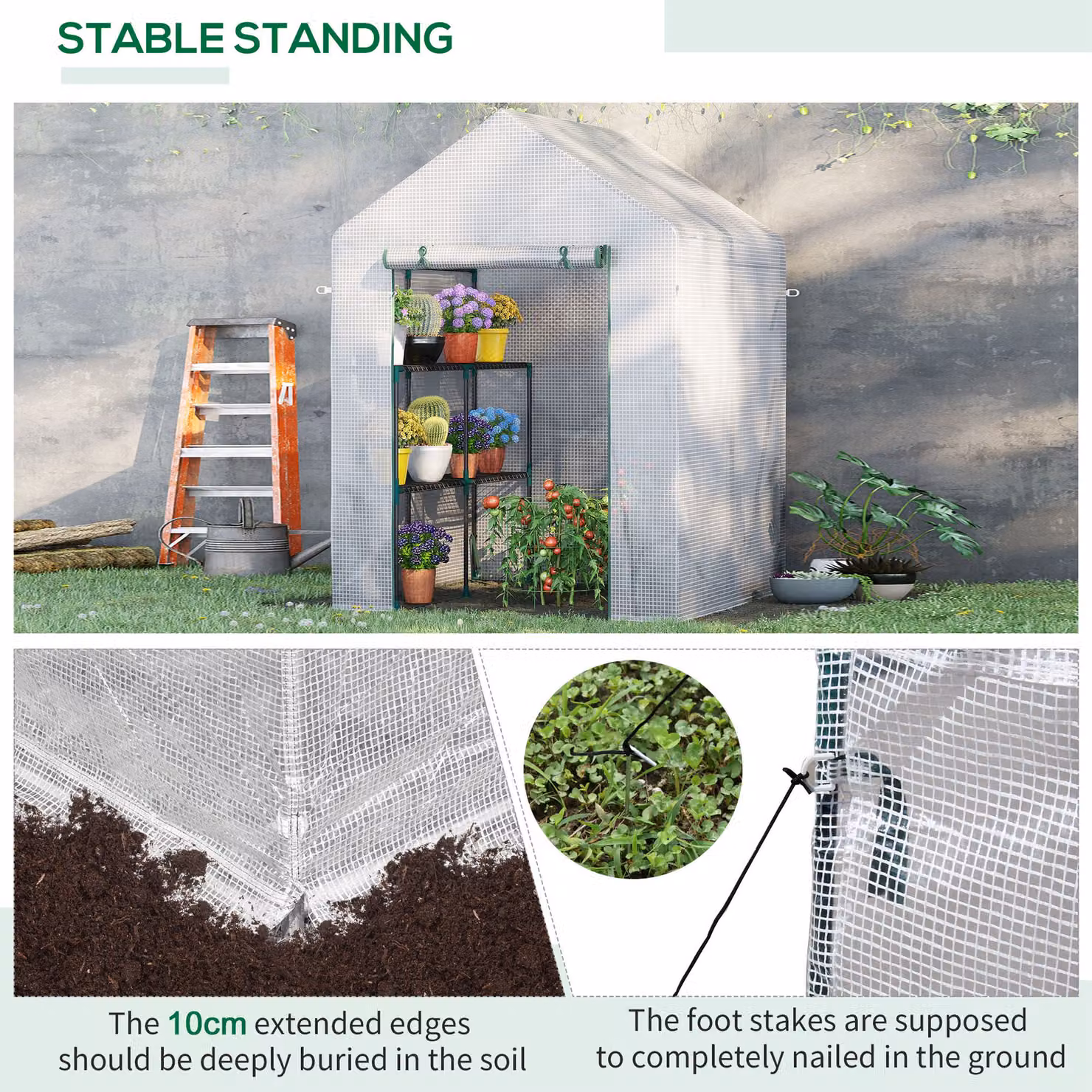 Outsunny Walk-In Portable Greenhouse with 2-Tier Shelf and PE Cover, W/D/H: 143 x 143 x 195 cm – 3