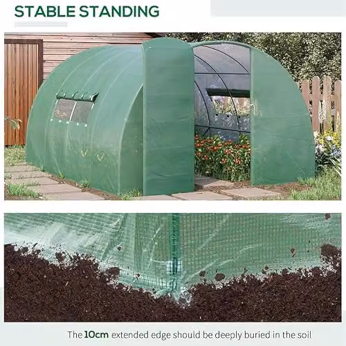 Outsunny Green Walk-in Polytunnel Greenhouse with Hinged Mesh Windows and Galvanised Steel Frame, W: 300 cm, D: 300 cm, H: 200 cm – 3
