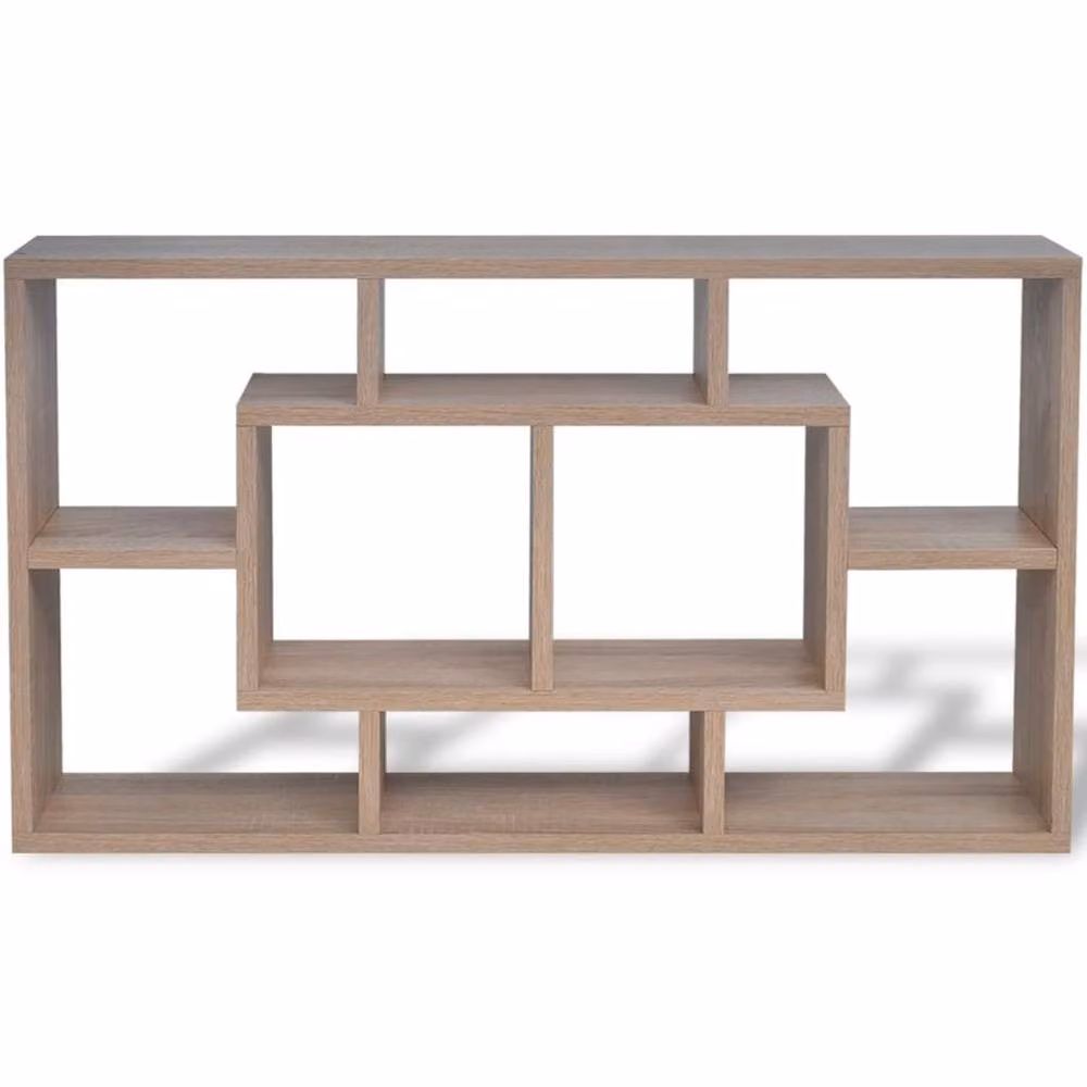 Berkfield Home Floating Wall Display Shelf with 8 Cube Compartments in Brown Oak Colour – 3