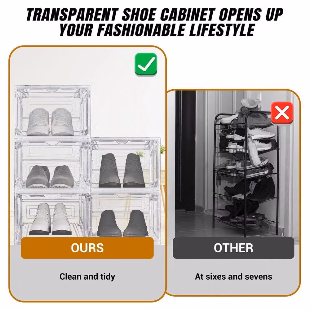 KORVIXA 12-Piece Stackable Clear Plastic Shoe Storage Boxes – 3