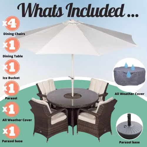 Thats Furniture Arizona 4 Seater Rattan Garden Dining Set with Ice Bucket Cooler in Brown – 3