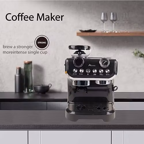 Alivio 2L Bean to Cup Coffee Machine, 1450W Automatic Espresso Maker with Grinder, Milk Frother and Steam Wand, Black – 4