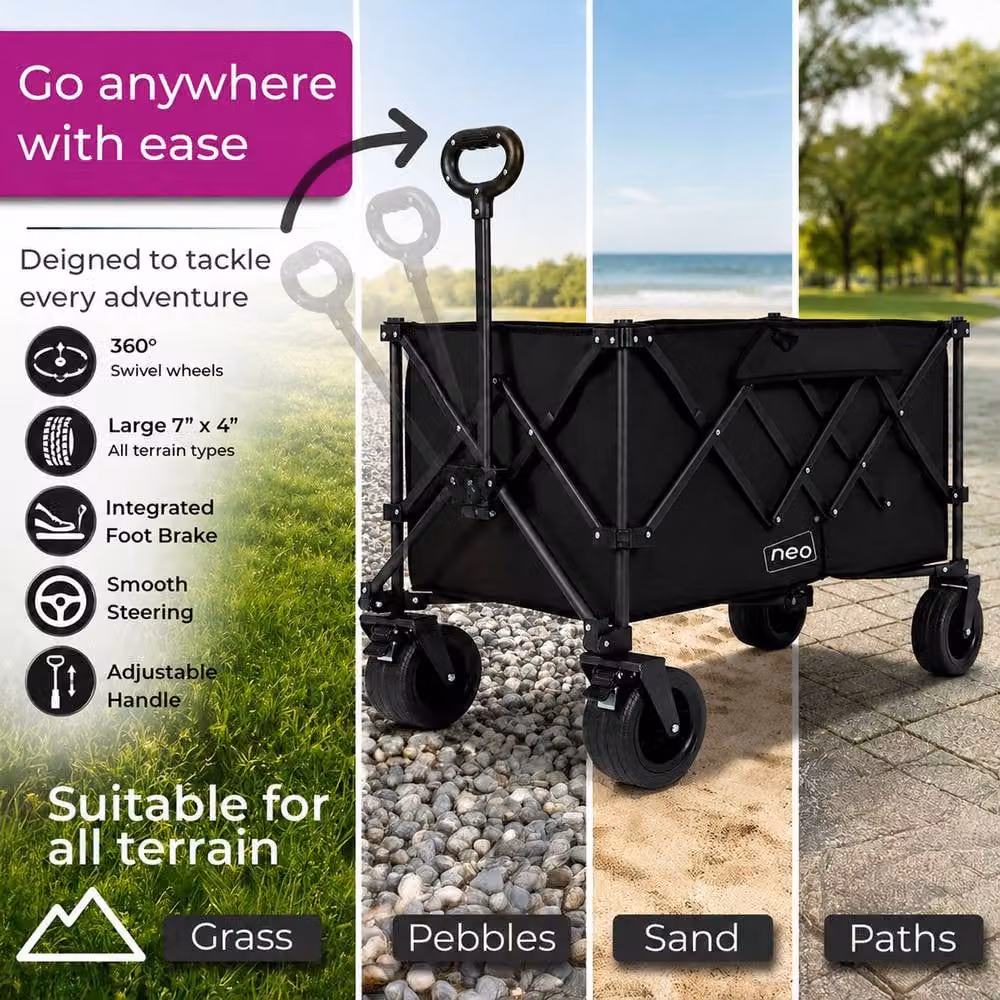 Neo XL Heavy Duty Folding Wagon Cart with Adjustable Handle, 300L, Black – 5