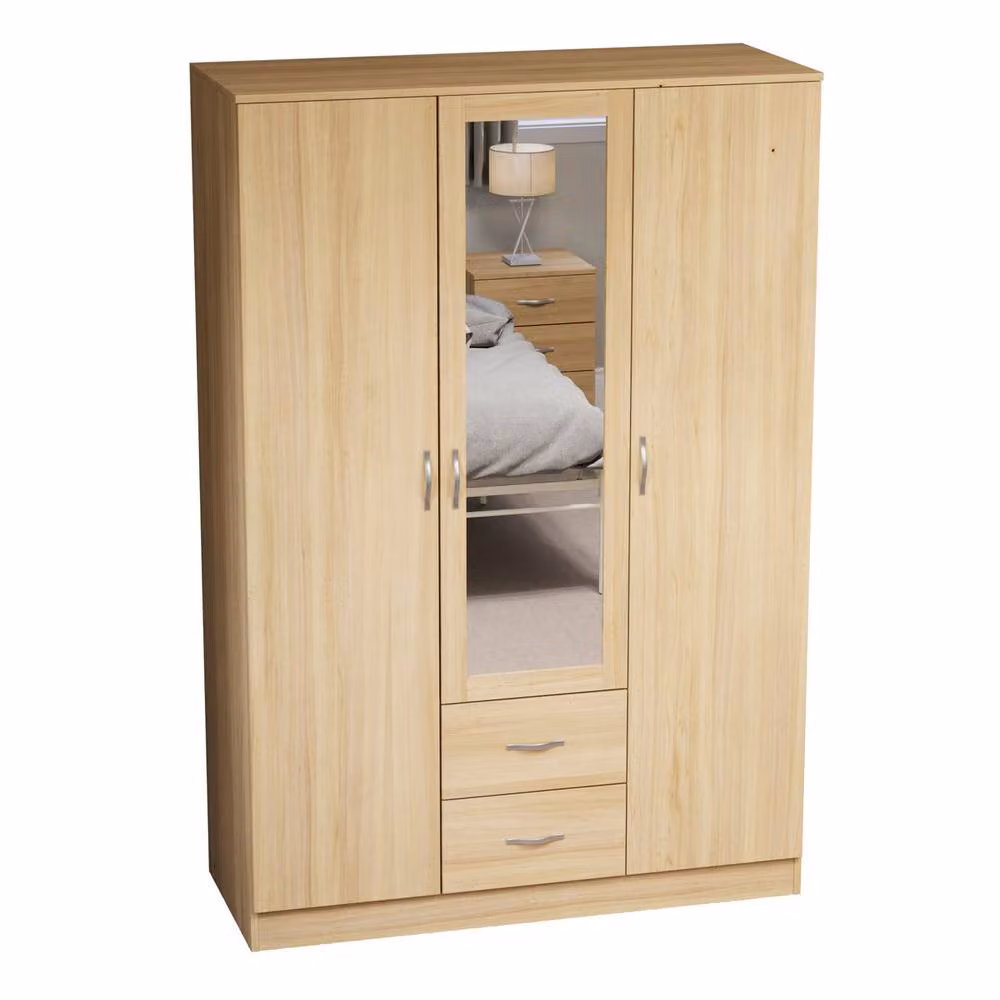 HD Designs Riano Modern 3 Door 2 Drawer Mirrored Wardrobe in Brown – 2