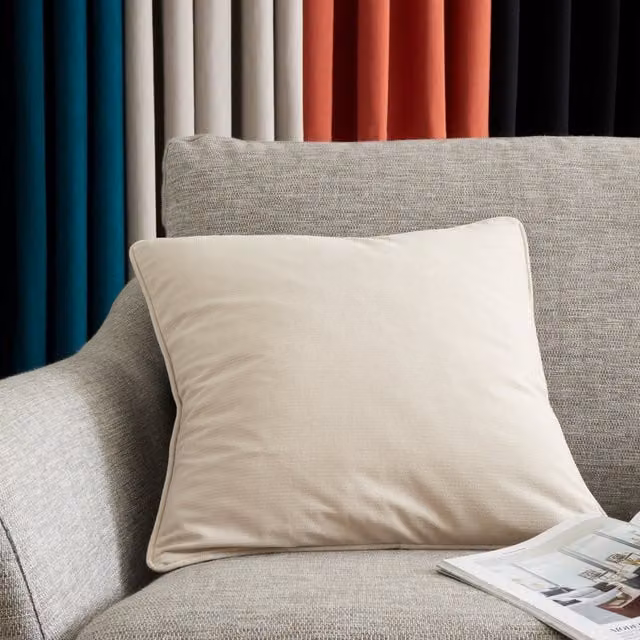 Catherine Lansfield Wilson Square Velvet Filled Cushion, Beige, W/D/H: 45 x 45 x 45 cm