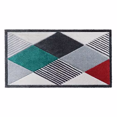 JVL SOLEMATE Hand Carved Gem Doormat, Grey and Multicolour, W: 57 cm, D: 100 cm, H: 1 cm – 4