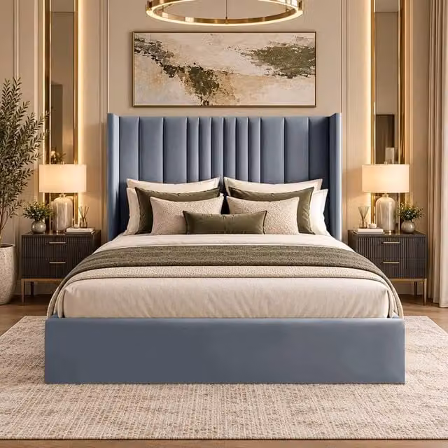 Desire Deco Adeline Upholstered Wingback Bed Frame in Grey Velvet, Size: 120 x 200 cm