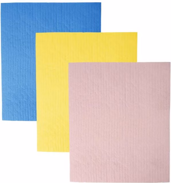 dexam Set of 3 Swedish Dishcloths in Pastel Pink, Yellow and Blue
