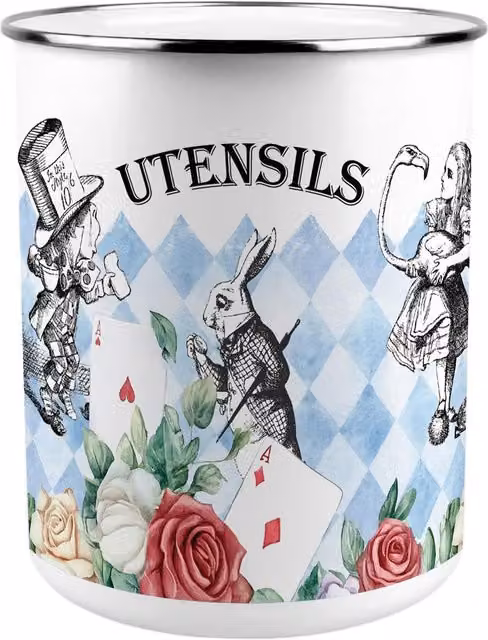 Purely Home Alice's Adventures in Wonderland Freestanding Metal Kitchen Utensil Holder, Multicoloured and White