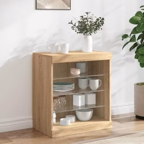 vidaXL Modern Sideboard with Integrated LED Lights in Sonoma Oak, W: 60.5 cm, D: 37 cm, H: 67 cm – 2