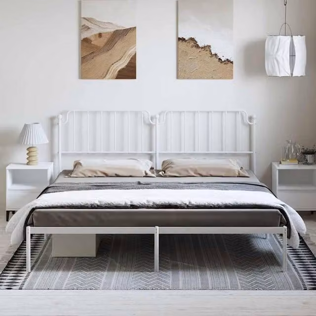 Berkfield Home Metal Bed Frame with Headboard in White, W/D/H: 193 x 198 x 102 cm – 1